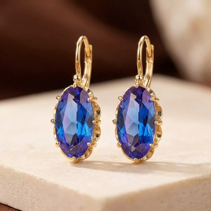 Brincos de Gota em Ouro e Safira