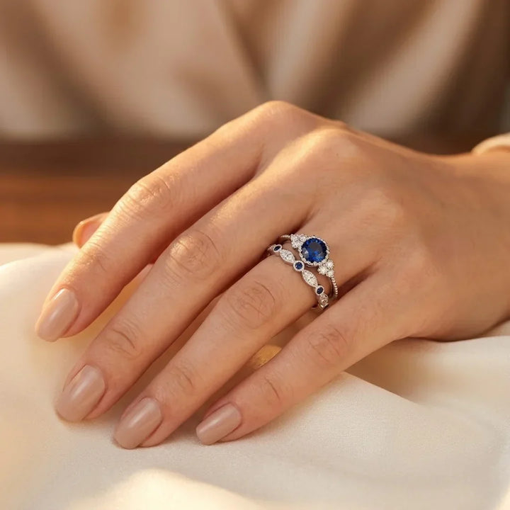 Anel Halo de Safira Prata