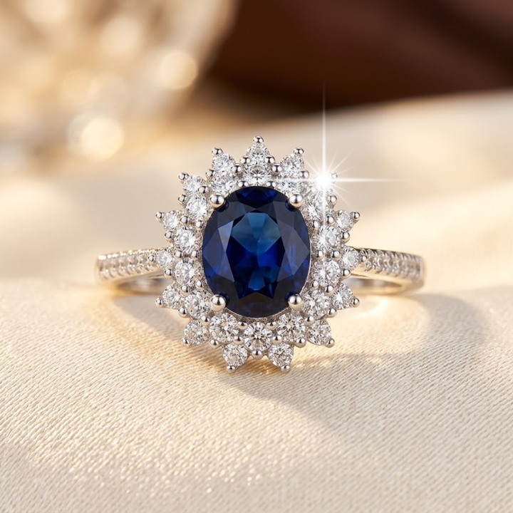 Anel Halo de Safira Dourada
