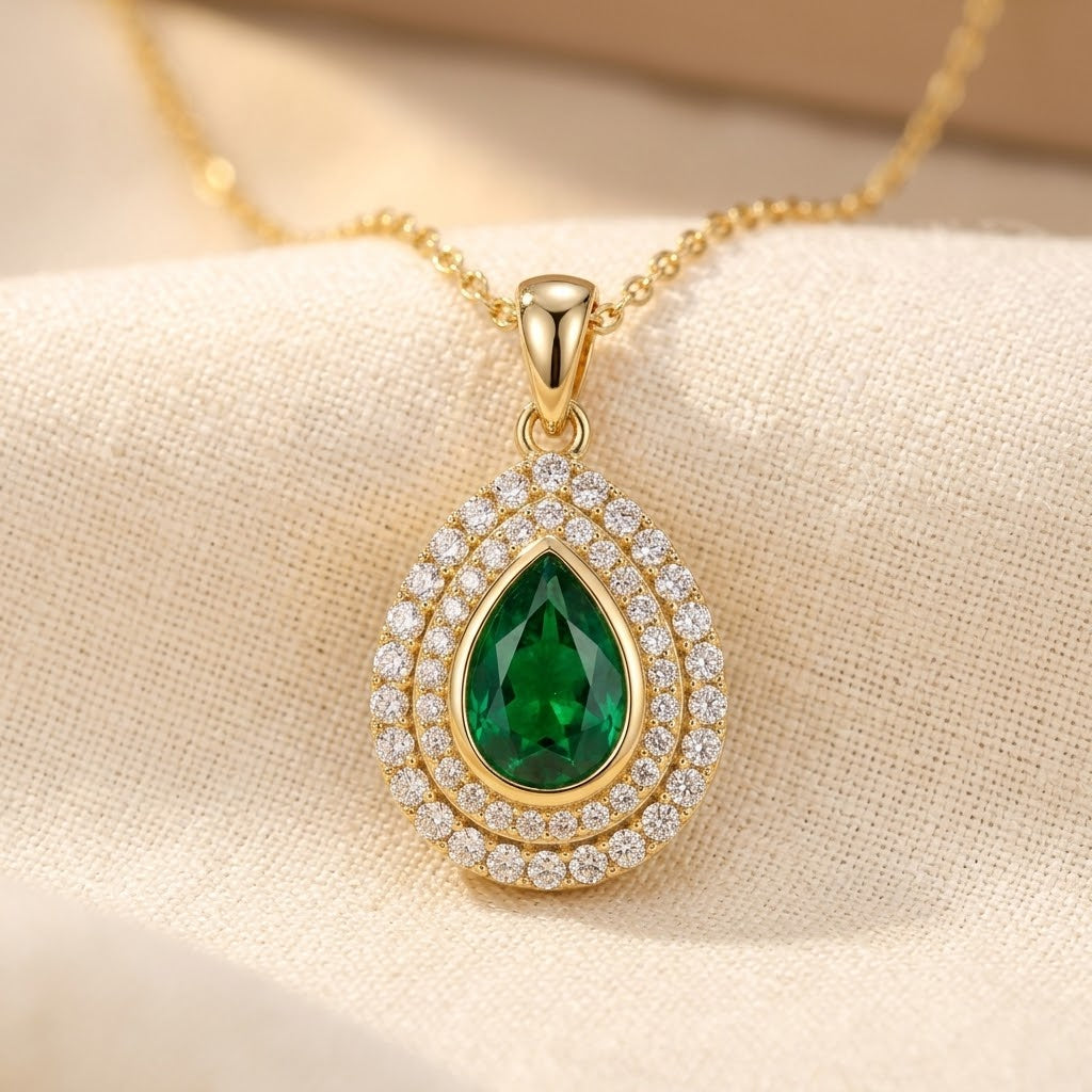 Colar Gota de Esmeralda Dourada