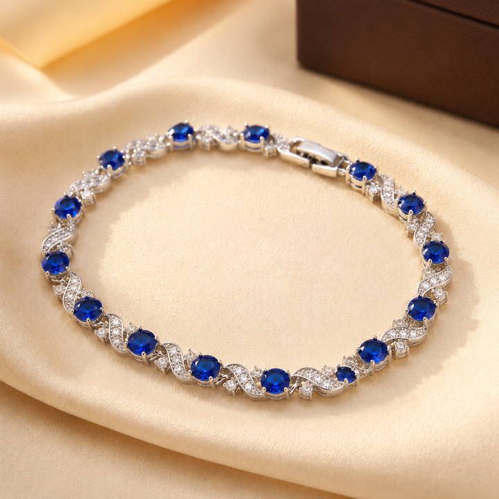 Pulseira Floral de Safira Prateada