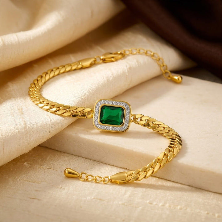 Pulseira de Cadeia em Ouro e Esmeralda
